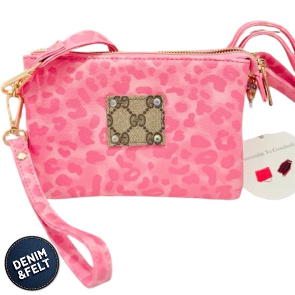 The City of the Jungle Crossbody & Wristlet Duo Purse GG Upcycled Bubblegum |NEW - Picture 3 of 11